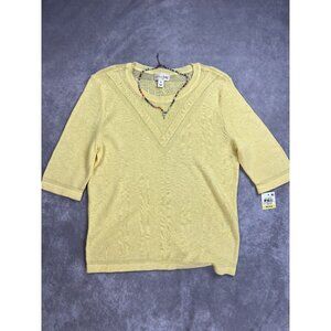 Maison Jules Yellow Knit Sweater Womens Size M Lightweight Ramie 100% Cotton Ble
